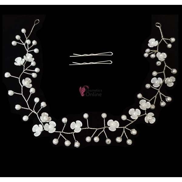 Accesoriu modern pentru decor par WED08KK Argintiu cu perle de 35cm